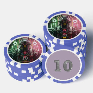Robot 1 blue 10 striped poker chip
