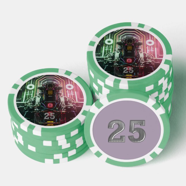Robot 1 green 25 striped poker chip (Stack)