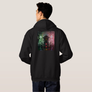 Robot 1 men black hooded sweatshirt back