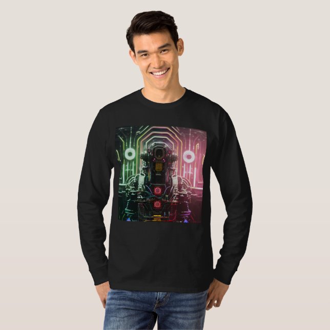  Robot 1 men black long sleeve T-shirt (Front Full)