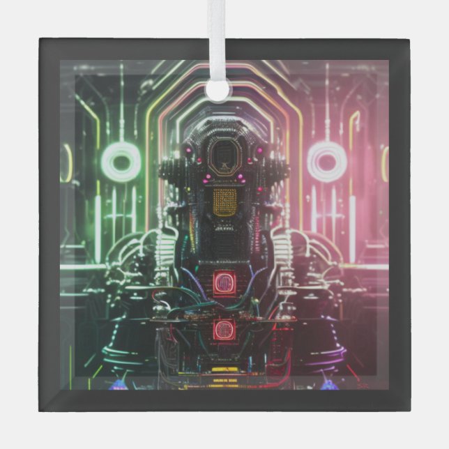 Robot 1 square glass ornament (Front)