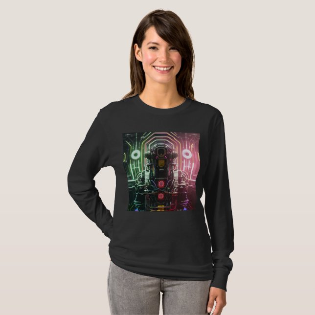  Robot 1 women black long sleeve T-shirt (Front Full)