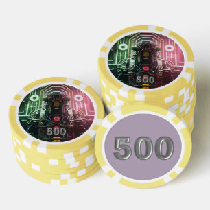 Robot 1 yellow 500 striped poker chip