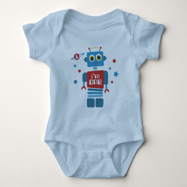 Robot 1st Birthday Baby Bodysuit (Front)