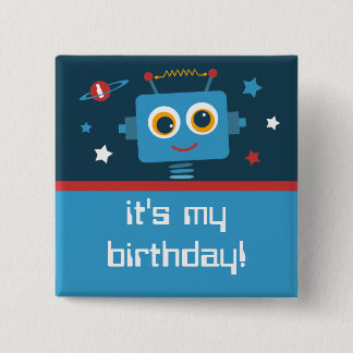 Robot 1st Birthday Custom Buttons