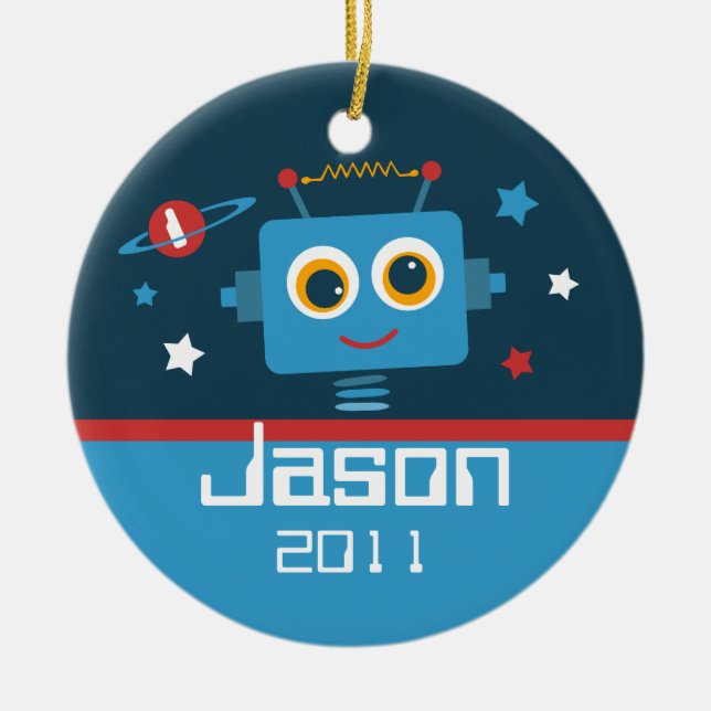 Robot 1st Birthday Personalised Ornament (Front)