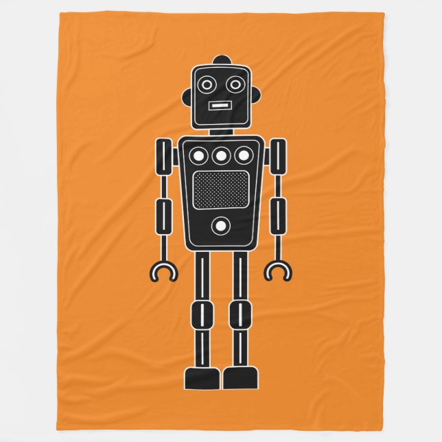 Robot 270620/011 - Black and White on Orange Fleece Blanket (Front)