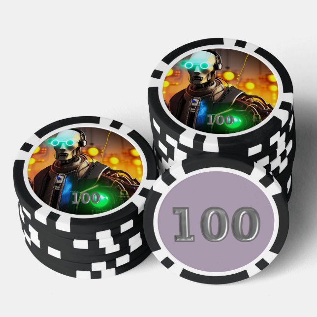 Robot 2 black 100 striped poker chip (Stack)