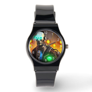 Robot 2 black silicone strap watch w numbers