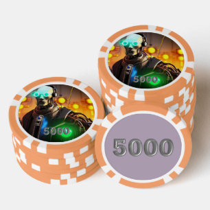 Robot 2 orange 5000 striped poker chip