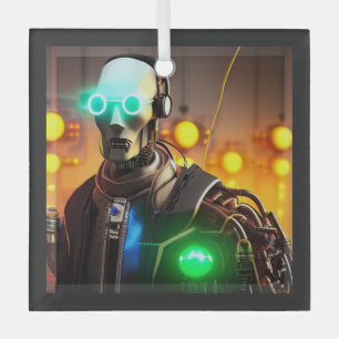 Robot 2 square glass ornament