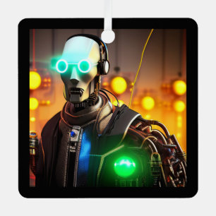 Robot 2 square metal ornament