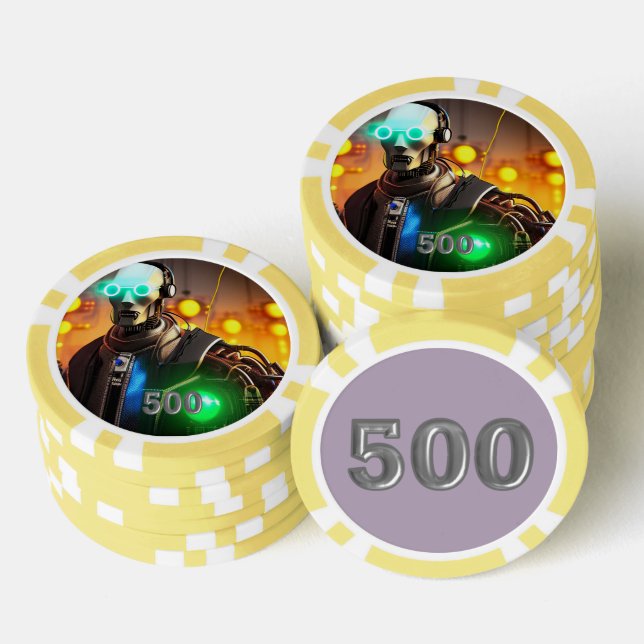 Robot 2 yellow 500 striped poker chip (Stack)