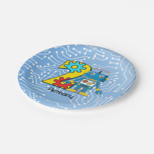Robot 2nd Birthday Custom Paper Plate