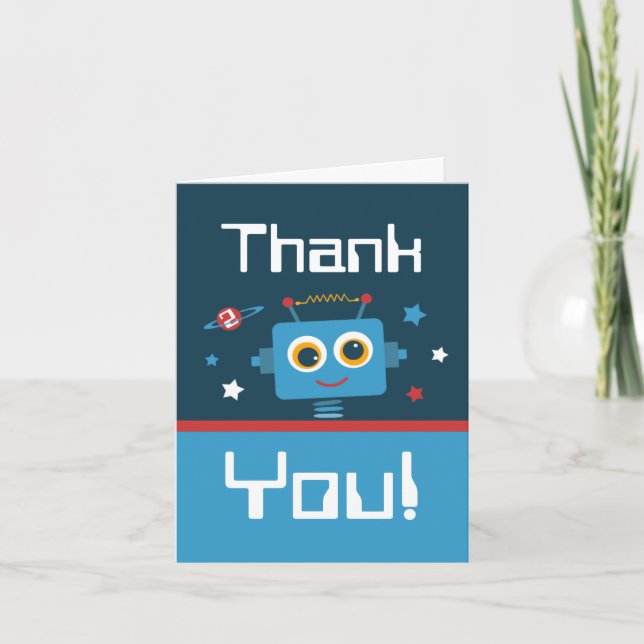 Robot 2nd Birthday Thank You Notes (Front)