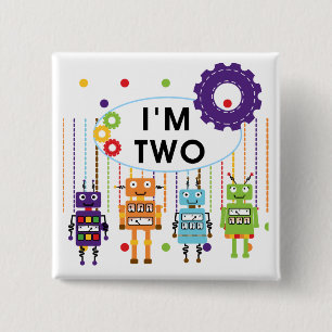 Robot 2nd Birthday tshirts and Gifts 15 Cm Square Badge