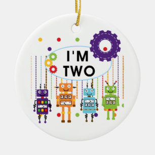 Robot 2nd Birthday tshirts and Gifts Ceramic Tree Decoration