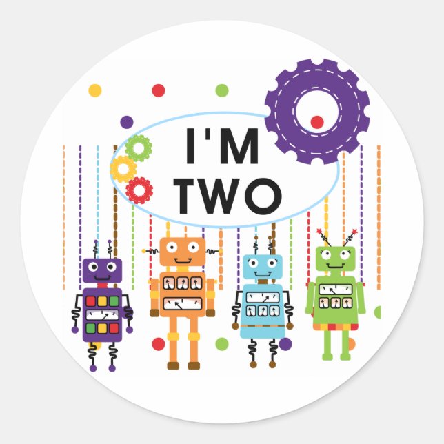 Robot 2nd Birthday tshirts and Gifts Classic Round Sticker (Front)