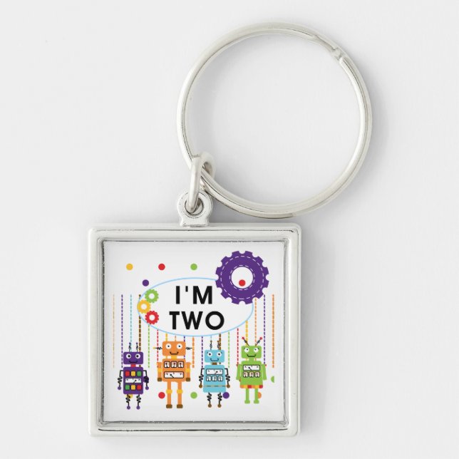 Robot 2nd Birthday tshirts and Gifts Key Ring (Front)