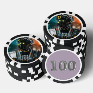 Robot 3 black 100 striped poker chip