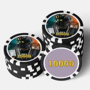 Robot 3 black gold 10000 striped poker chip