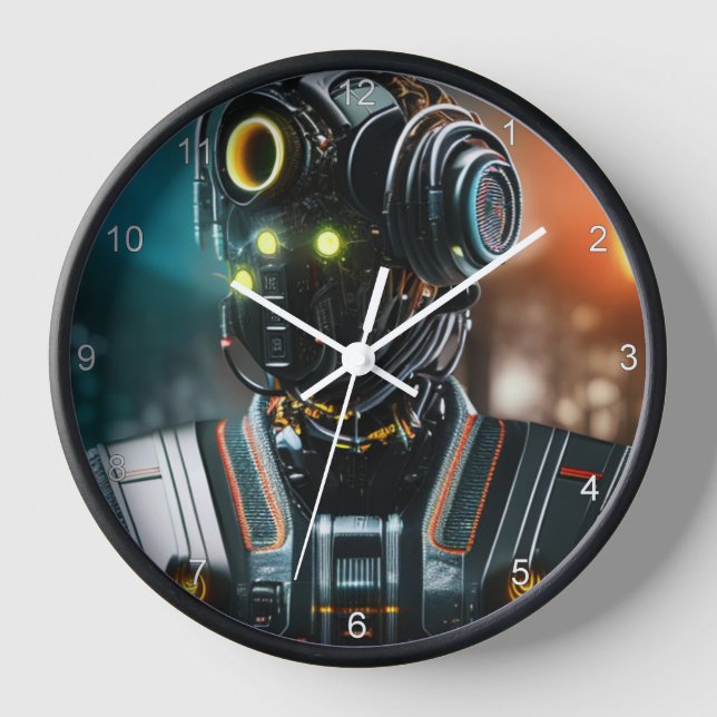 Robot 3 black wall clock w numbers (Front)