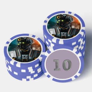 Robot 3 blue 10 striped poker chip