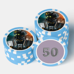 Robot 3 light blue 50 striped poker chip