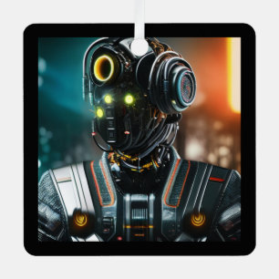 Robot 3 square metal ornament