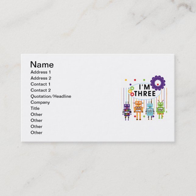 Robot 3rd Birthday T shirts and Gifts Business Card (Front)