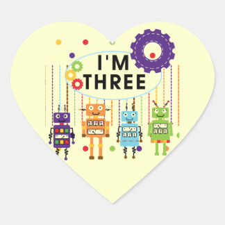 Robot 3rd Birthday T shirts and Gifts Heart Sticker