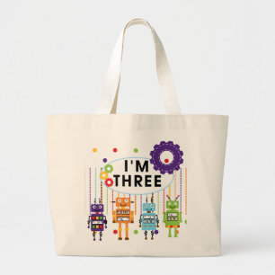 Robot 3rd Birthday T shirts and Gifts Large Tote Bag