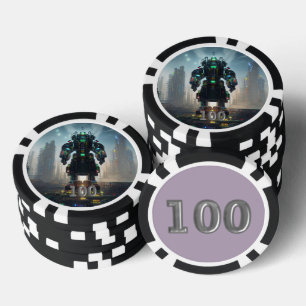 Robot 4 black 100 striped poker chip