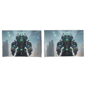 Robot 4 grey standard pillowcases pair
