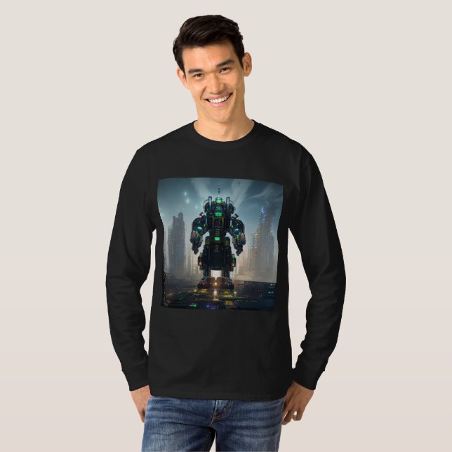  Robot 4 men black long sleeve T-shirt (Front Full)