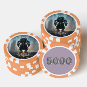 Robot 4 orange 5000 striped poker chip