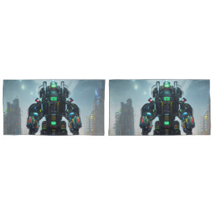 Robot 4 white king pillowcases pair
