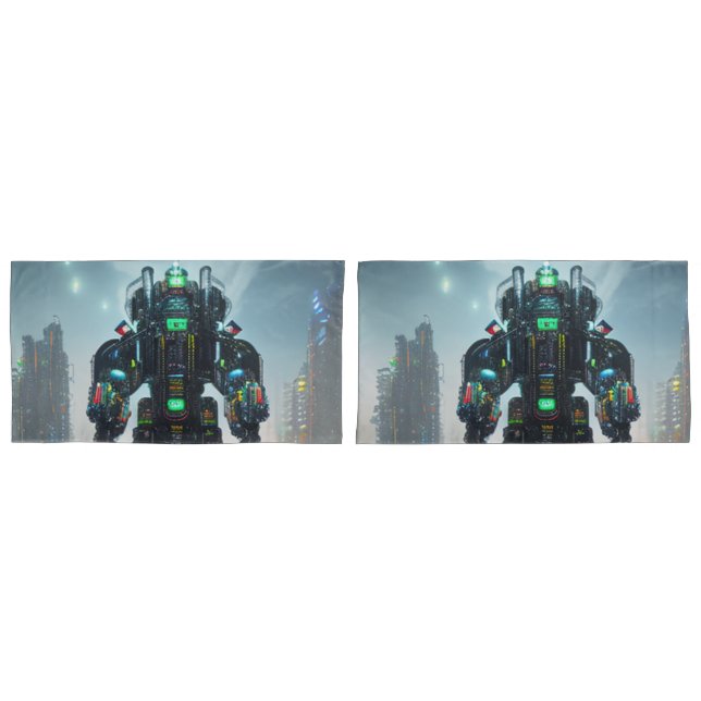 Robot 4 white king pillowcases pair (Front-Set)