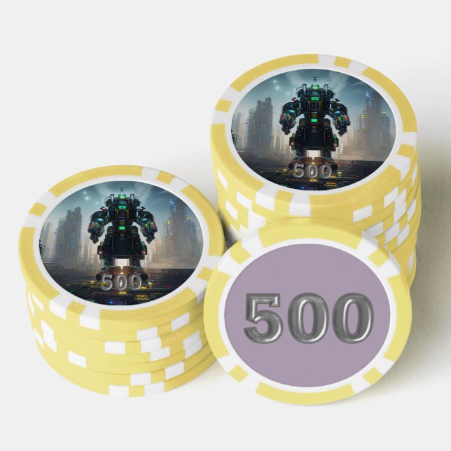 Robot 4 yellow 500 striped poker chip (Stack)