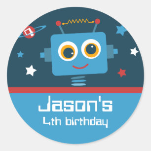 Robot 4th Birthday Custom Stickers