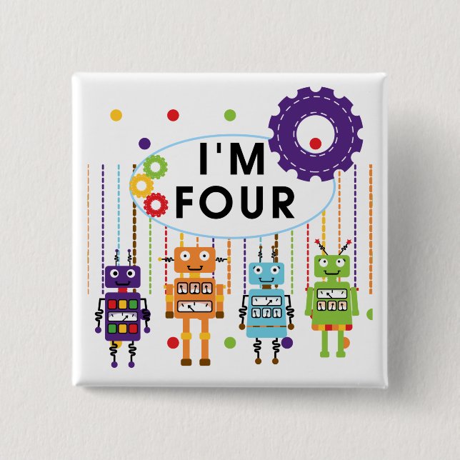 Robot 4th Birthday Tshirts and Gifts 15 Cm Square Badge (Front)