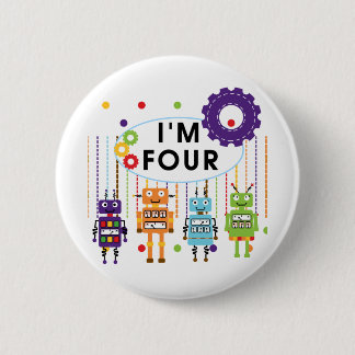 Robot 4th Birthday Tshirts and Gifts 6 Cm Round Badge