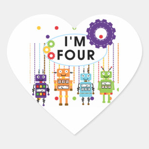 Robot 4th Birthday Tshirts and Gifts Heart Sticker