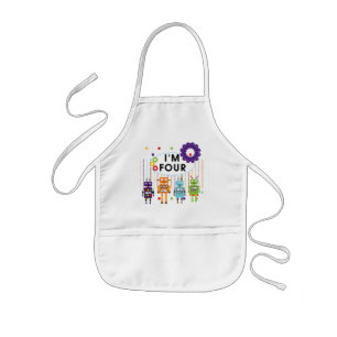 Robot 4th Birthday Tshirts and Gifts Kids Apron