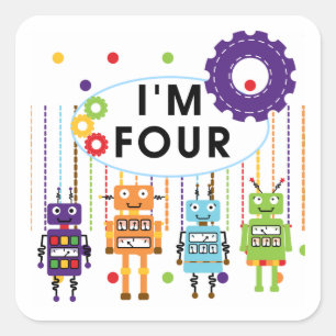Robot 4th Birthday Tshirts and Gifts Square Sticker