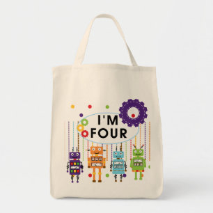 Robot 4th Birthday Tshirts and Gifts Tote Bag