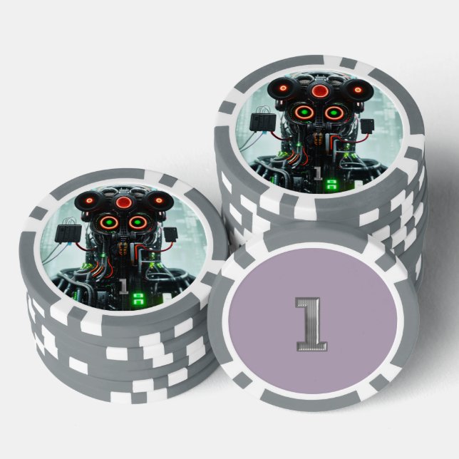 Robot 5 grey 1 striped poker chip (Stack)