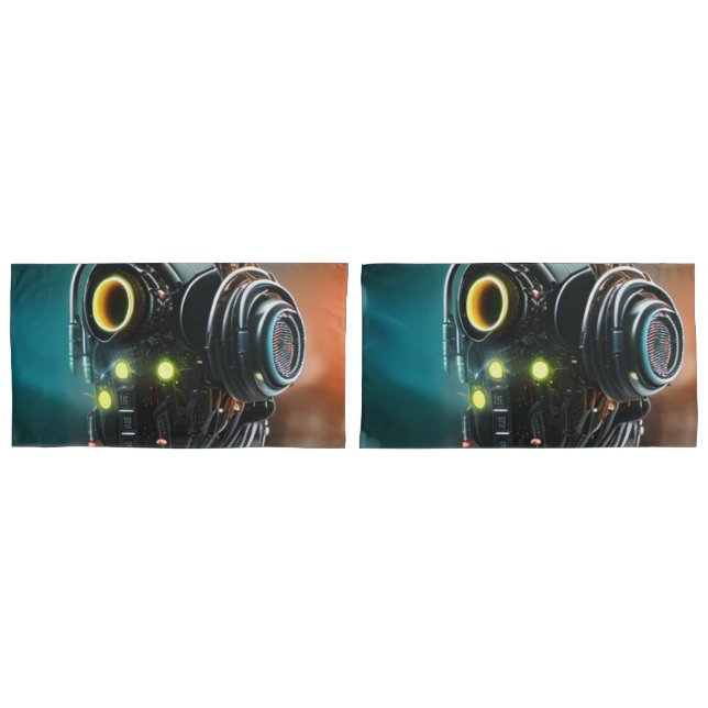 Robot 5 grey king pillowcases pair (Front-Set)