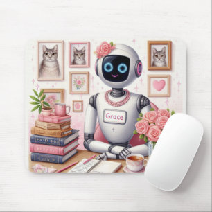 Robot AI Assistant Grace Girly Tech  Mouse Pad