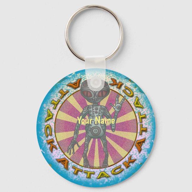 Robot Alien Attack Keychain (Front)